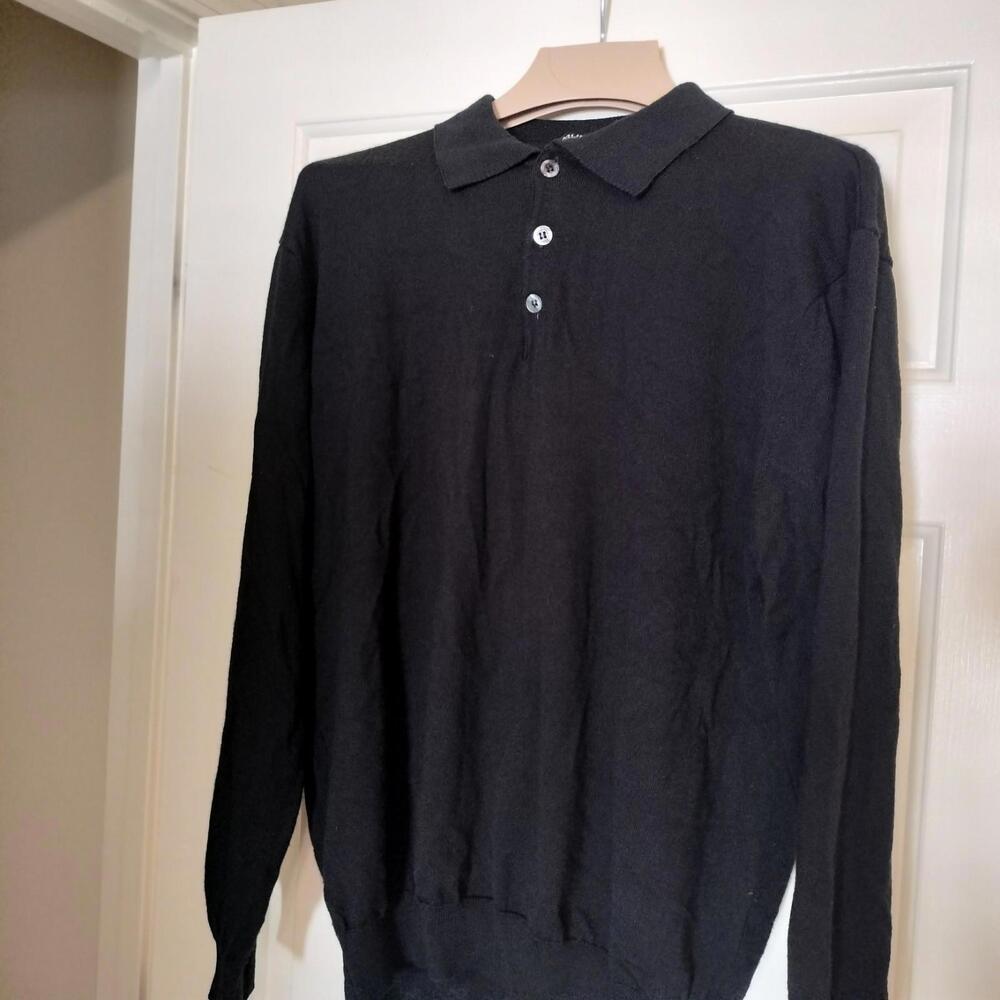 Murano Men's Black Merino Wool Blend Long Sleeve Polo Sweater Size L